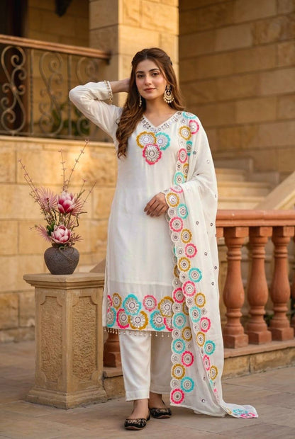 Meher Multicolor Floral Embroidered Kurta Pant Set with Dupatta