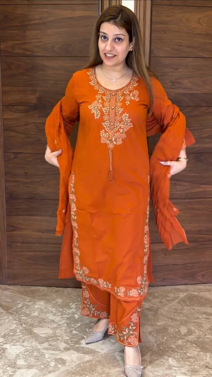 Aarisha Floral Embroidered Straight Kurta Palazzo Set with Dupatta