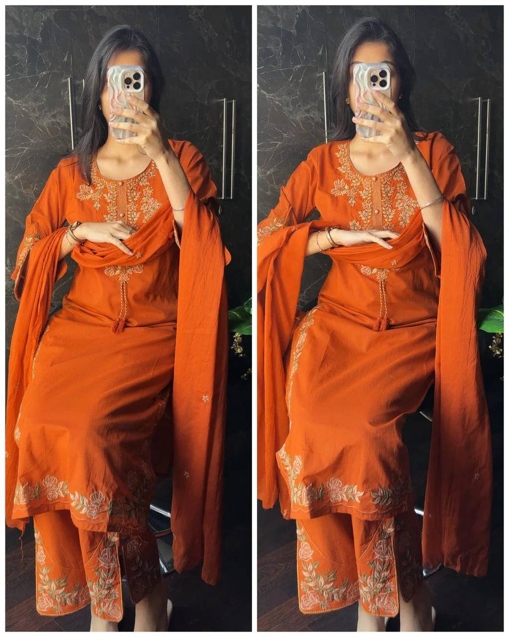 Aarisha Floral Embroidered Straight Kurta Palazzo Set with Dupatta