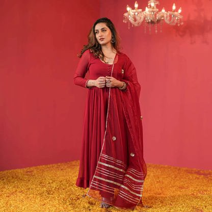 Teja Red Cotton Anarkali Suit Set