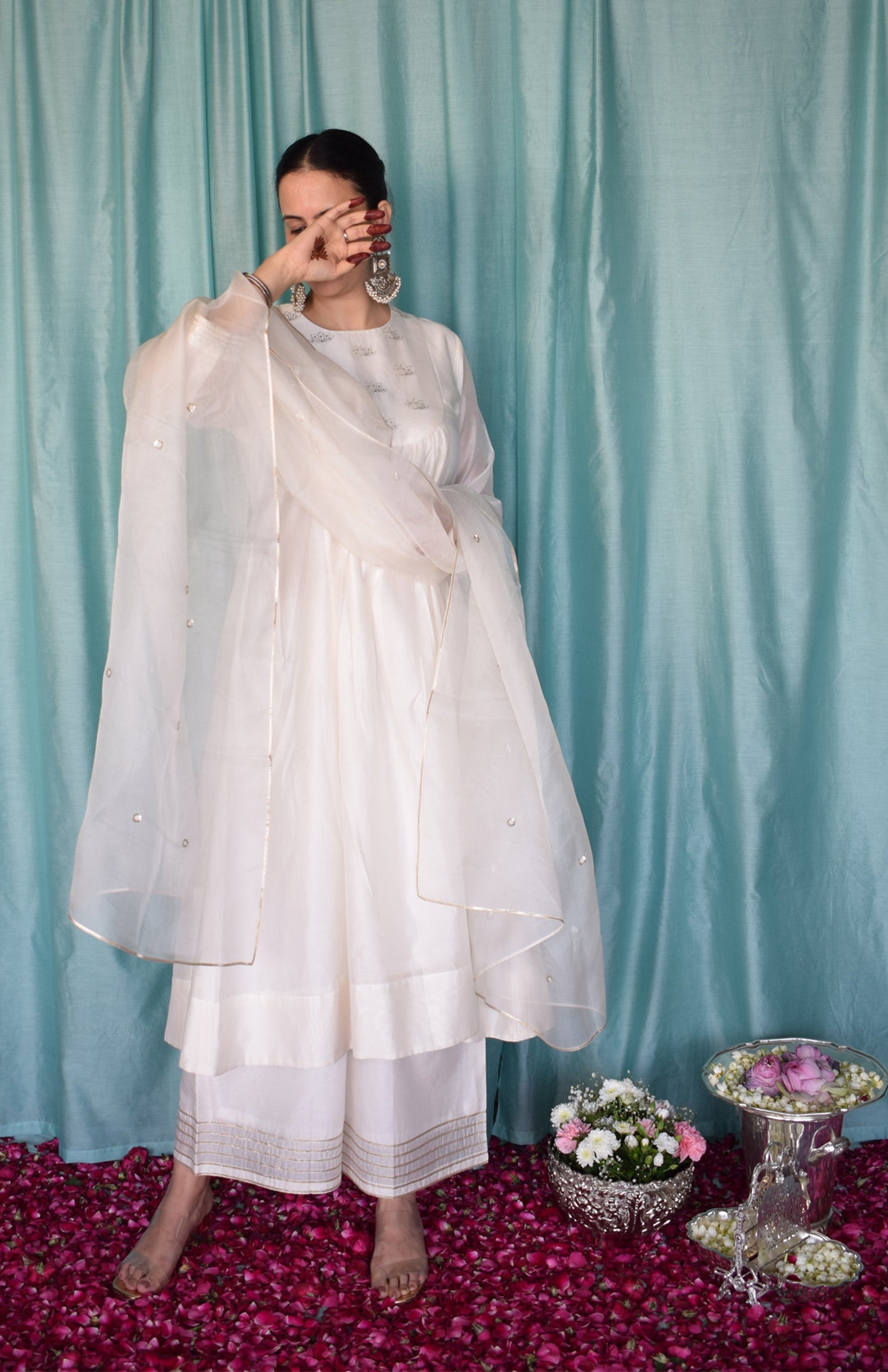 Sufi Chanderi Set with Off White Silk Organza Dupatta