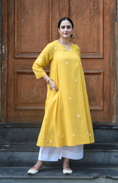 Yellow Jamdani A Line Kurta