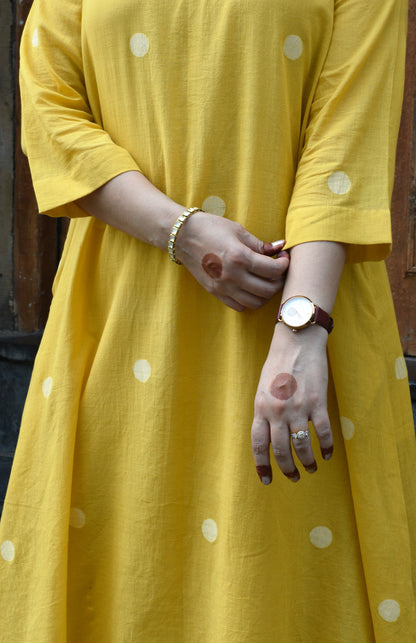 Yellow Jamdani A Line Kurta